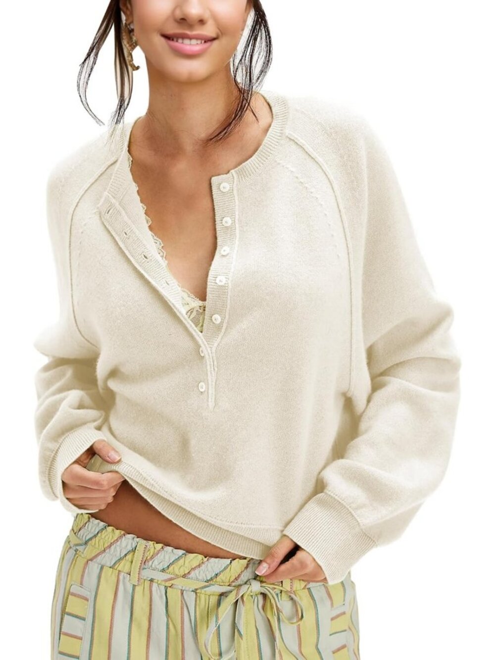 Cozy Women's Half Button Henley Neck Pullover Sweater - Casual Knit Top